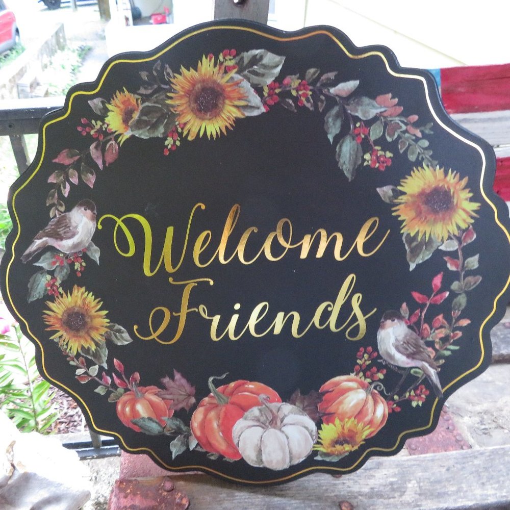 Vintage Style Wooden Welcome Friends Autumn Wreath